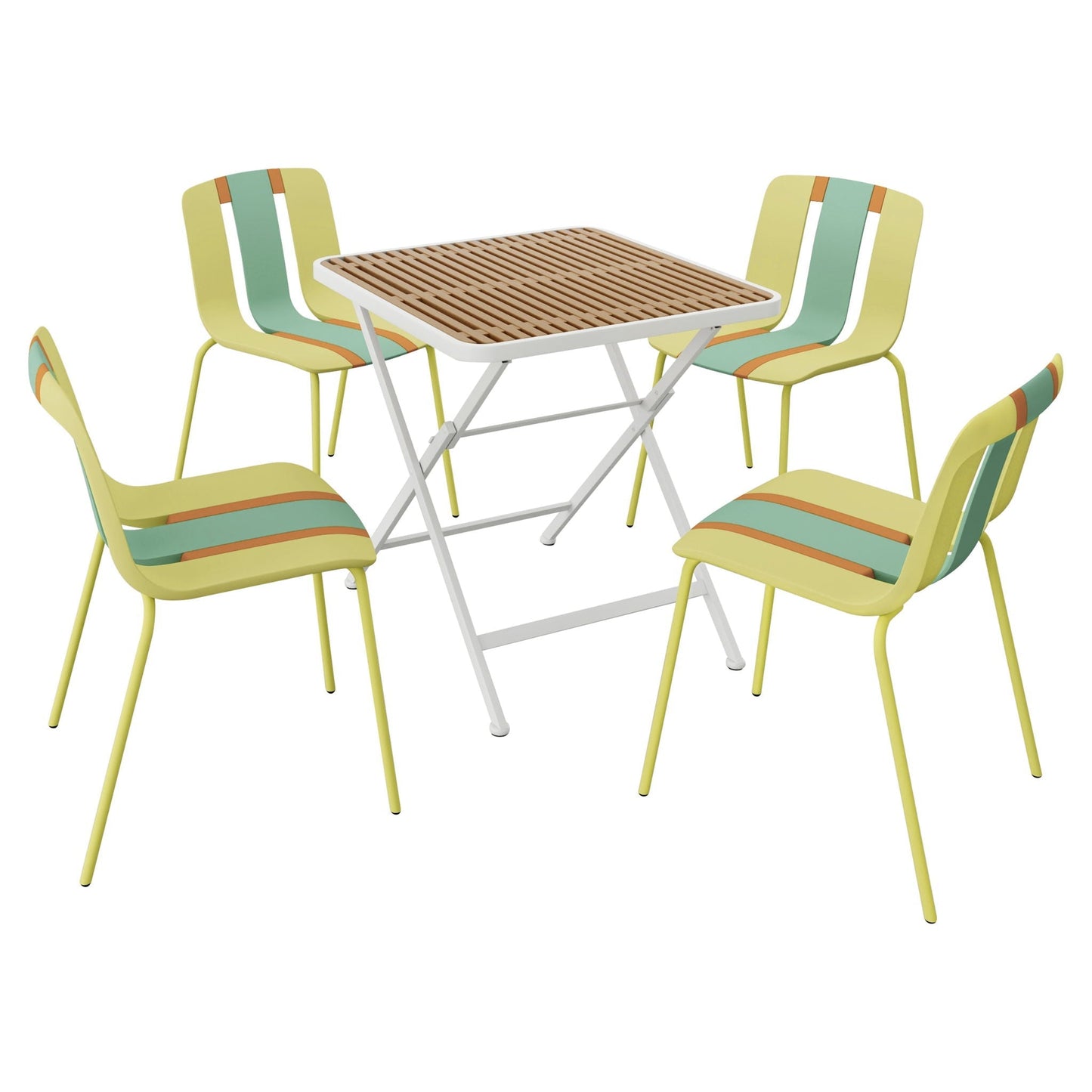 4-piece set of modern striped outdoor chairs with folding square table in pastel colors on Tampa Home & Garden Store