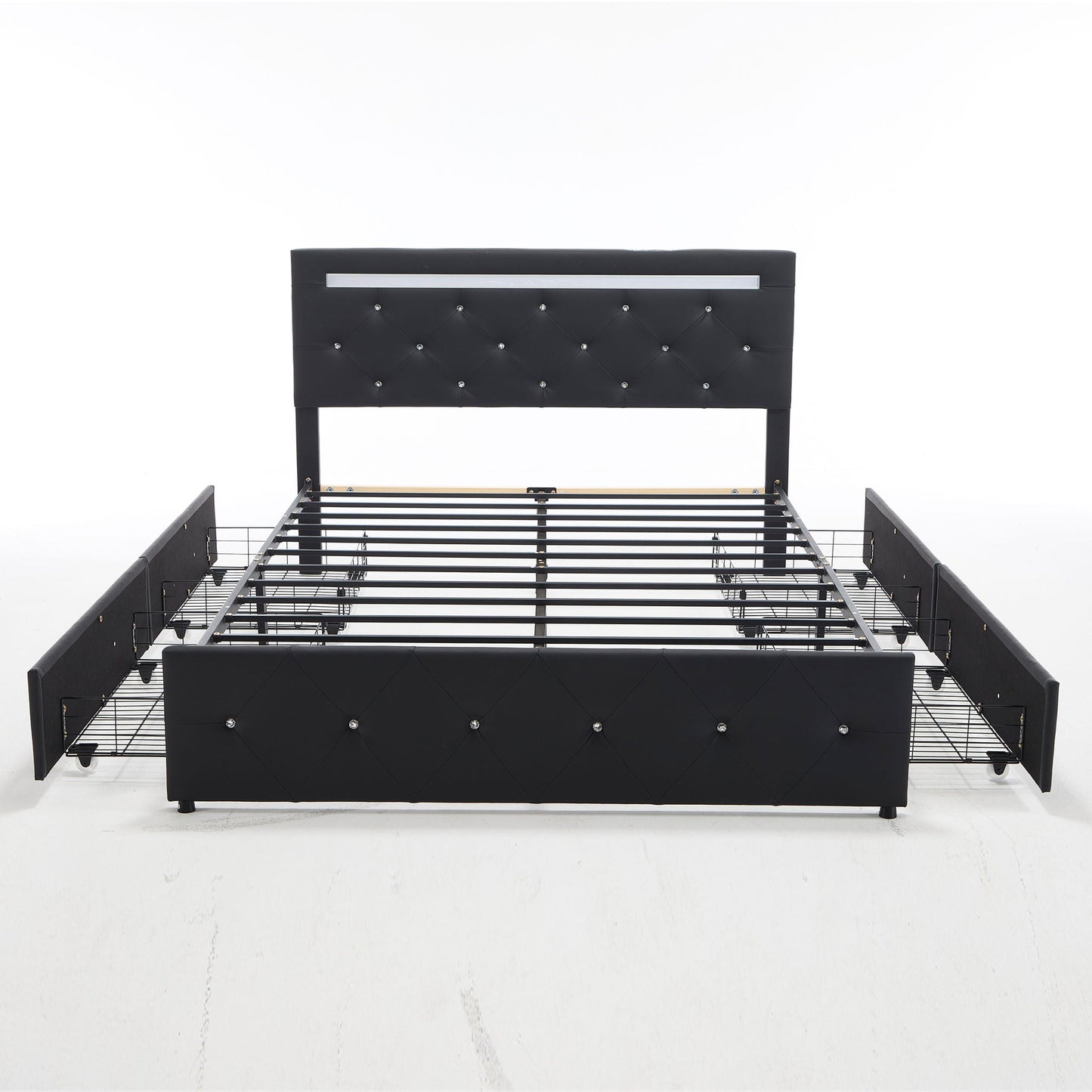Upholstered Bed Frame with LED Lights Storage