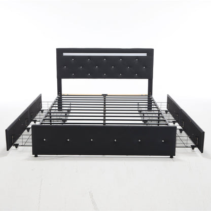 Upholstered Bed Frame with LED Lights Storage