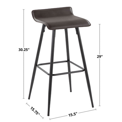 Contemporary fixed-height bar stool with metal base; dark leatherette seat, 29–30in tall on Tampa Home & Garden Store