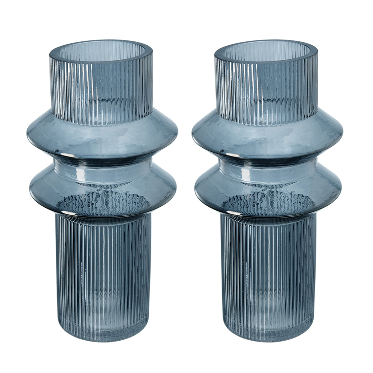 Clear Blue Glass Ribbed Accent Vases Set of 2