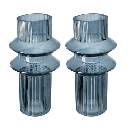 Clear Blue Glass Ribbed Accent Vases Set of 2