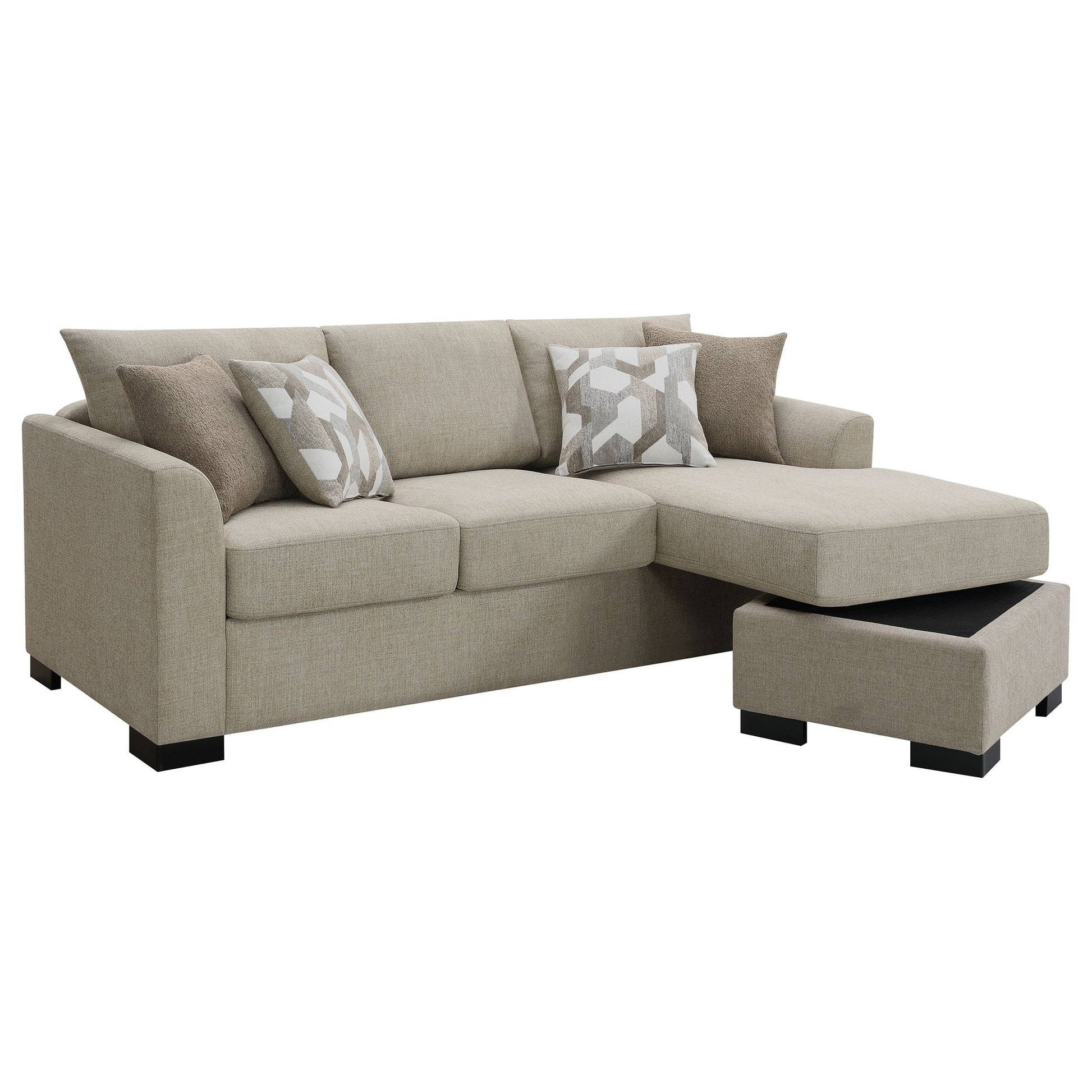 Pacheco Sleeper Sectional Chaise Sofa by HouseOfZazla, beige upholstery with ottoman on Tampa Home & Garden Store
