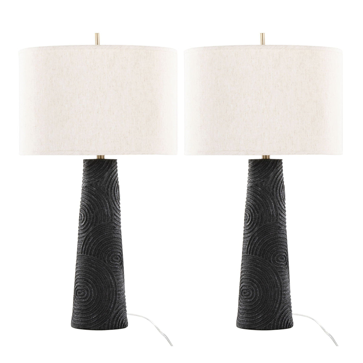 Kona Table Lamp Set of 2 matte black textured bases with natural shade and brass accents on Tampa Home & Garden Store