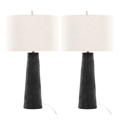 Kona Table Lamp Set of 2 matte black textured bases with natural shade and brass accents on Tampa Home & Garden Store