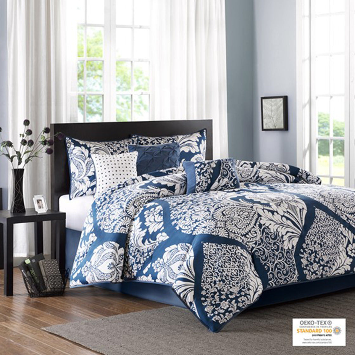 7-Piece Cotton Printed Comforter Set Indigo King by HouseOfZazla with blue paisley print on Tampa Home & Garden Store