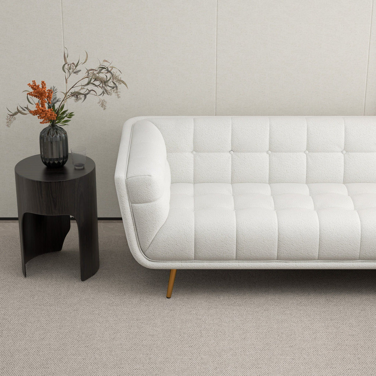 L-shaped tufted sectional sofa in white upholstery, mid-century modern, HouseOfZazla on Tampa Home & Garden Store