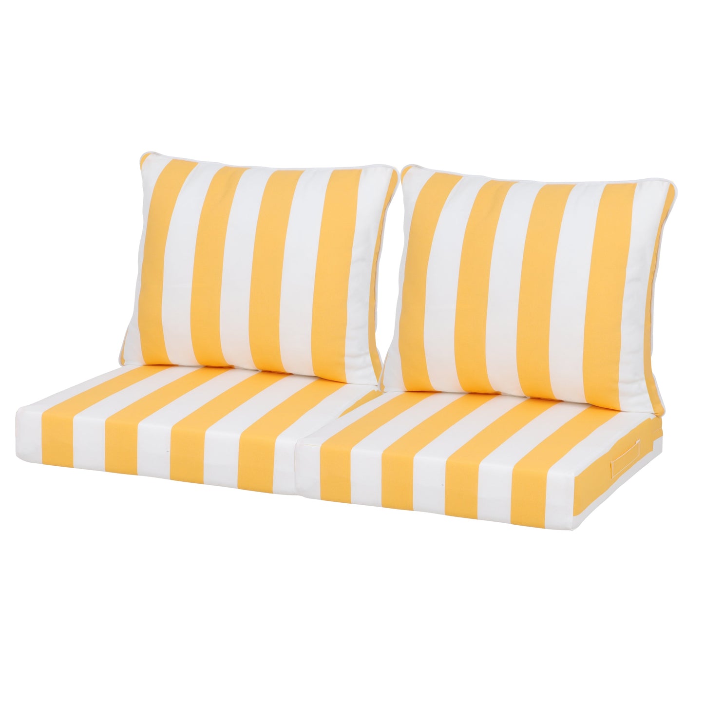 24x24 Inch Outdoor Deep Seat Cushion Set by HouseOfZazla, yellow and white striped, 2-pack on Tampa Home & Garden Store