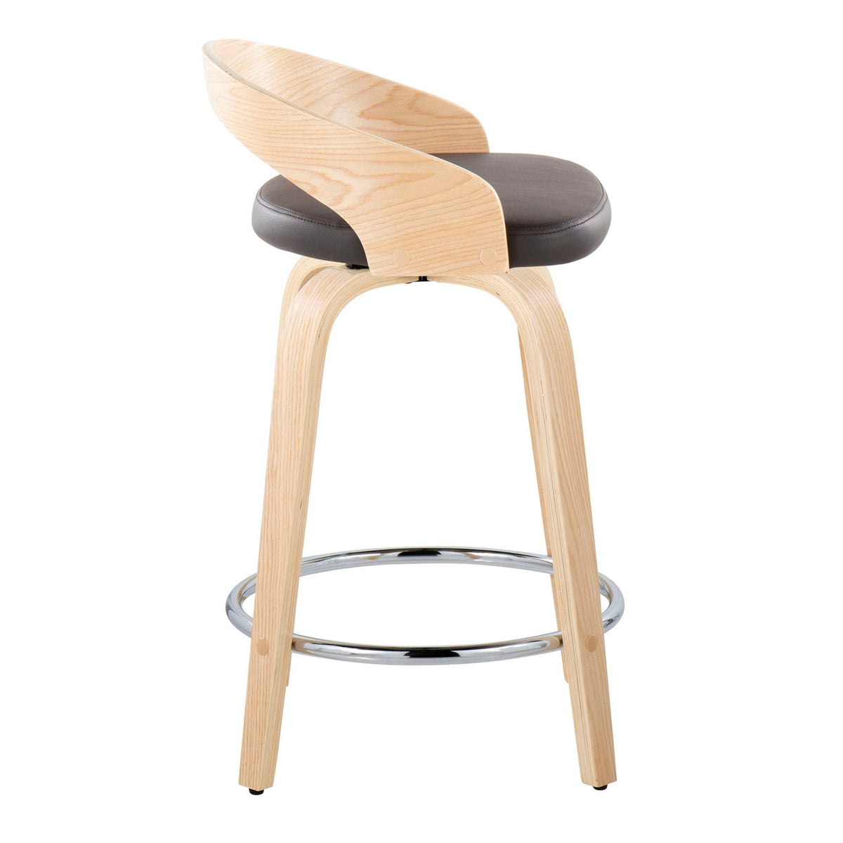 Counter stool set with swivel seat and footrest, natural wood frame, black cushion on Tampa Home & Garden Store