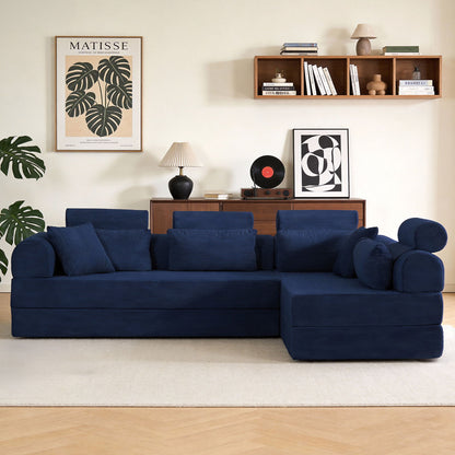 Modern L-Shape Modular Sectional Sofa by HouseOfZazla in deep blue ribbed fabric compressed on Tampa Home & Garden Store