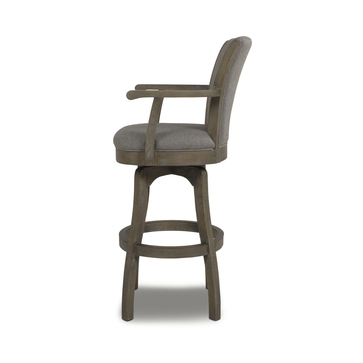 Williams Swivel Bar Stool with Armrests, solid hardwood frame, grey upholstered seat, bar height 28–30 in, HouseOfZazla on Tampa Home & Garden Store
