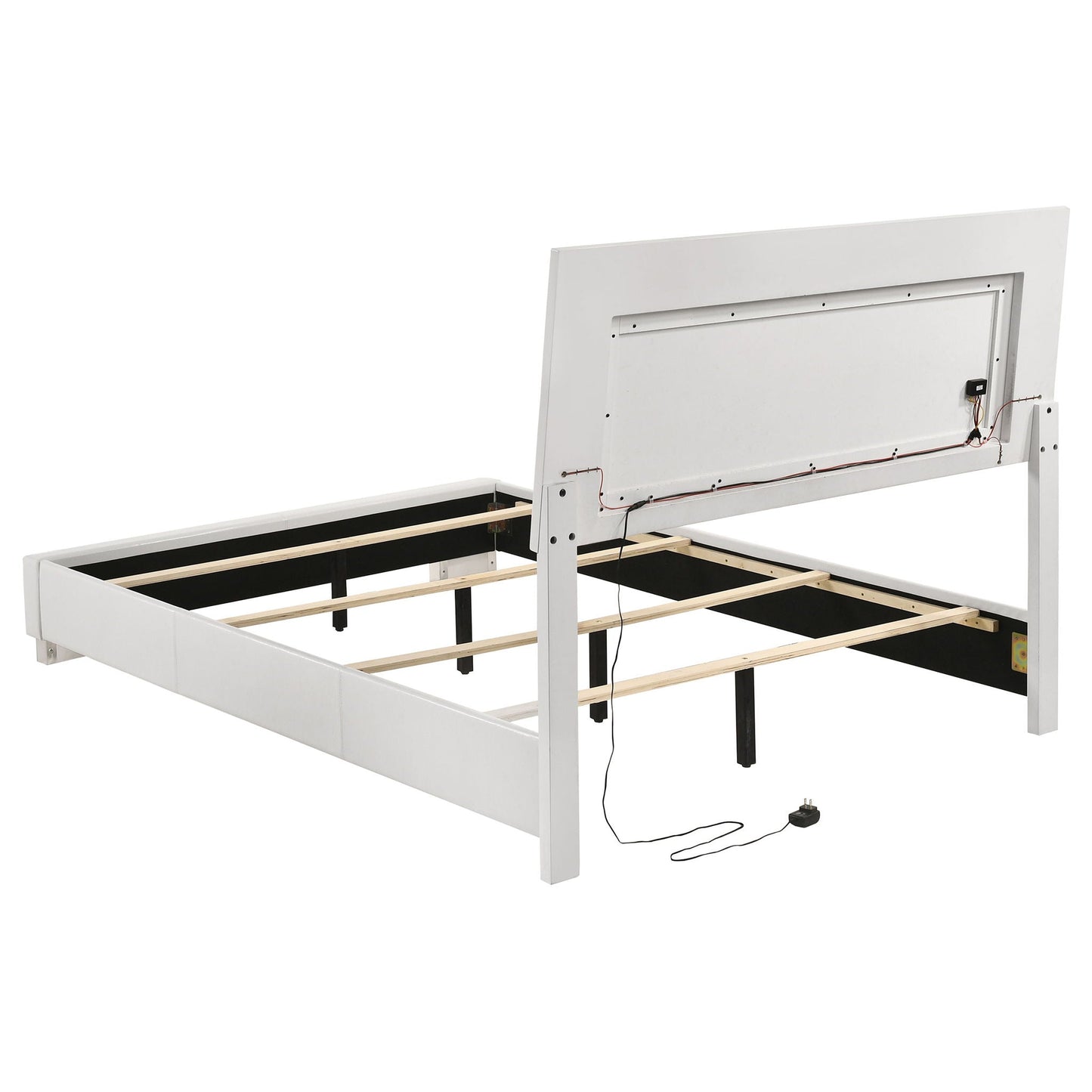 Felicity LED panel bed upholstered platform frame with built-in lighting white finish on Tampa Home & Garden Store