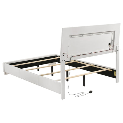 Felicity LED panel bed upholstered platform frame with built-in lighting white finish on Tampa Home & Garden Store