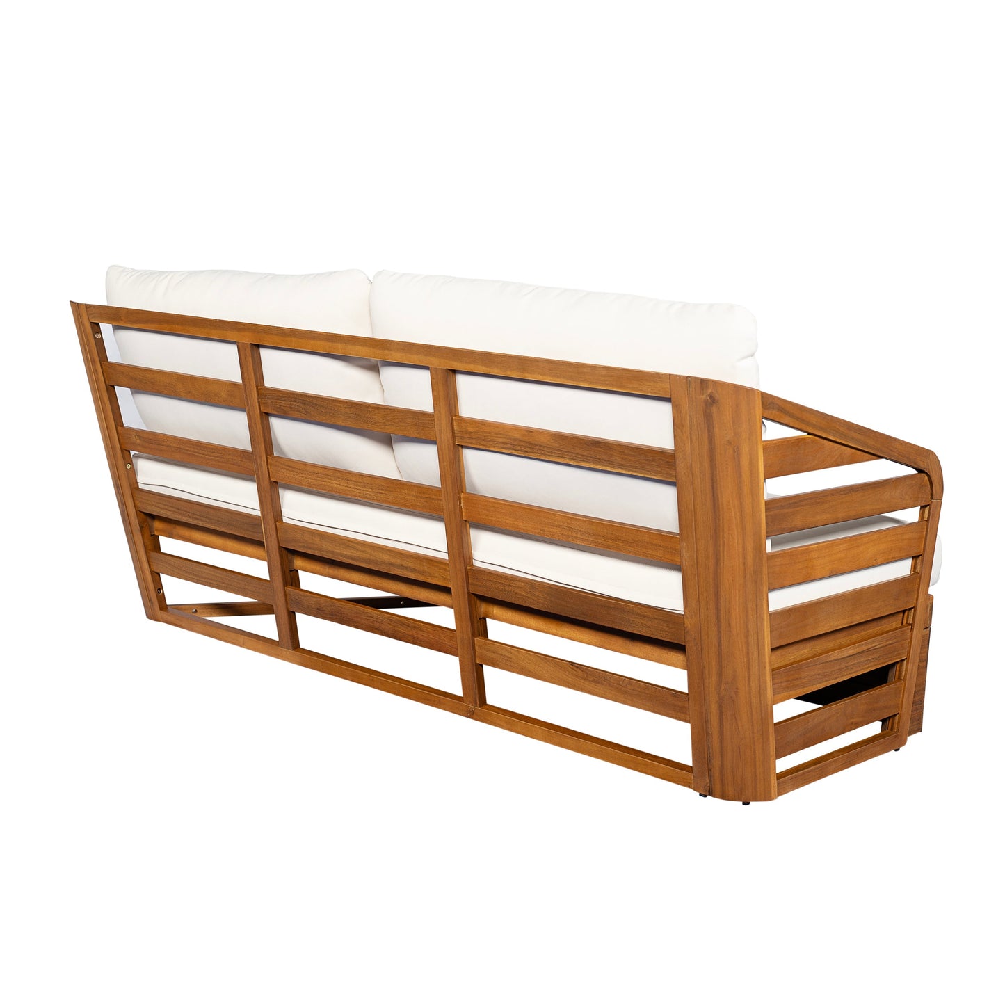 Royal Acacia Patio V Sofa Sectional Set beige cushions, acacia wood frame outdoor furniture HouseOfZazla on Tampa Home & Garden Store