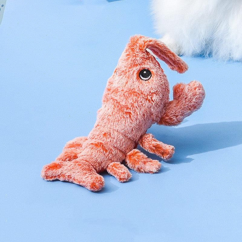 Sell My Stuff plush shrimp toy for cats, pink-orange soft fabric, USB charging on Tampa Home & Garden Store
