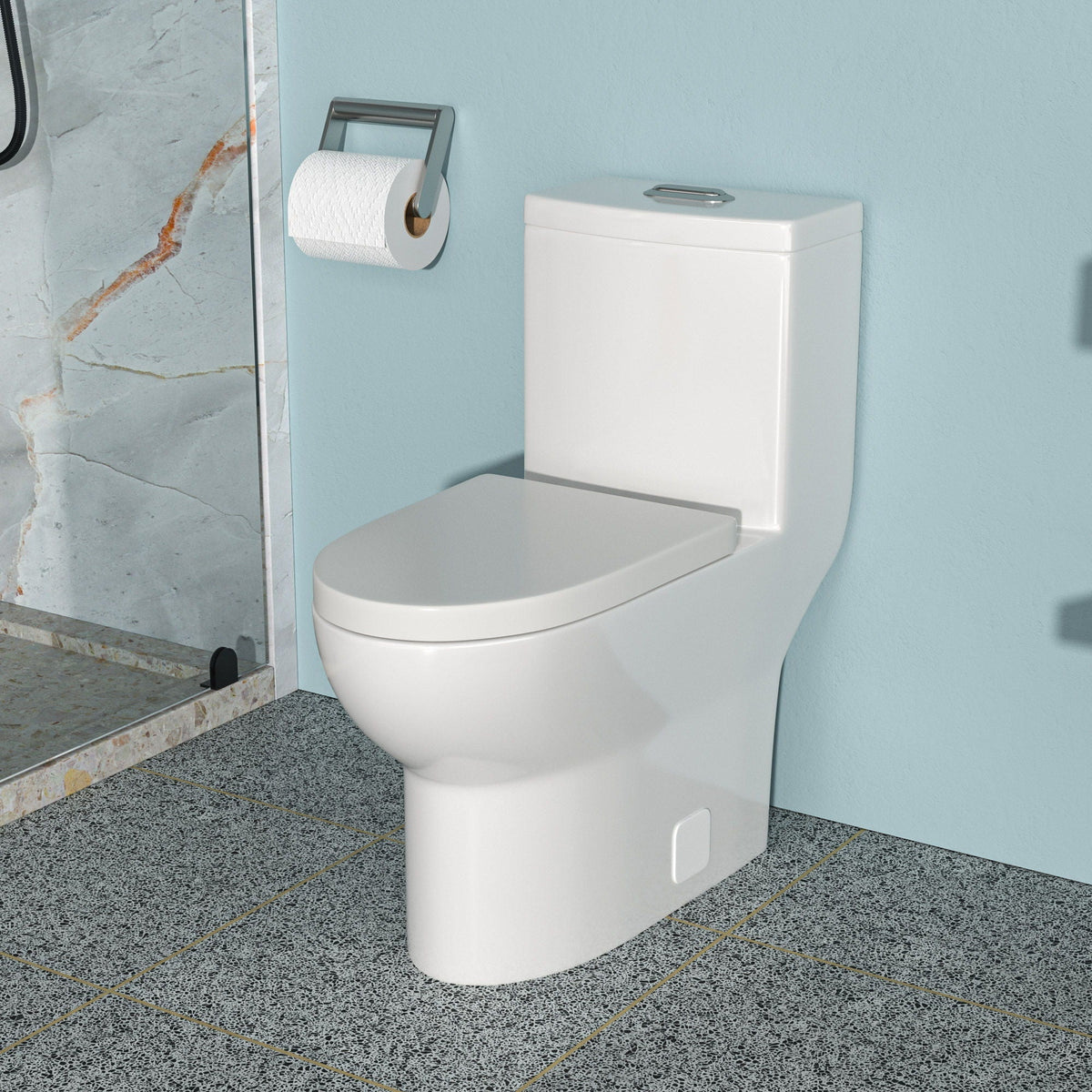 Dual Flush 1 Piece Toilet with soft closing seat white HouseOfZazla on Tampa Home & Garden Store