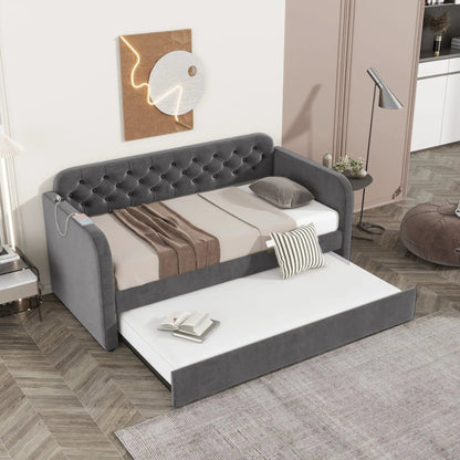 Upholstered Daybed With Trundle And USB Charging