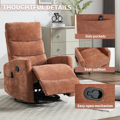 Heat Massage Manual Recliner Chair by HouseOfZazla in rust fabric with side pockets on Tampa Home & Garden Store