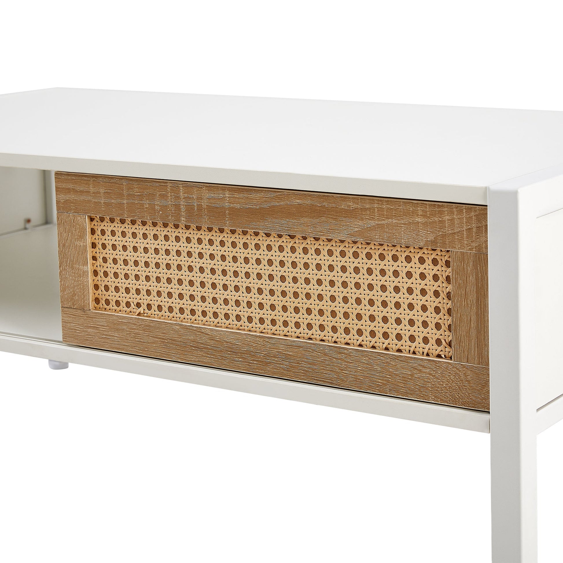 Modern Rattan Coffee Table with Sliding Door white top, natural caned front by HouseOfZazla on Tampa Home & Garden Store