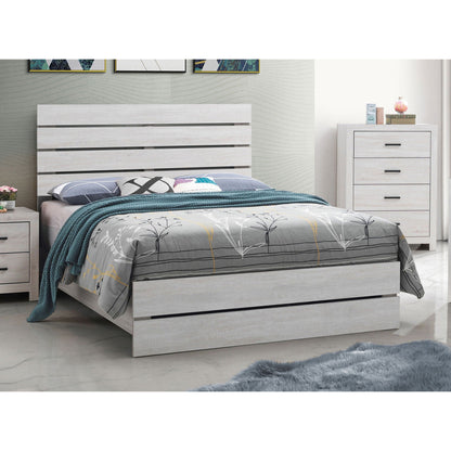 Geary Panel Bed by HouseOfZazla in light wood finish with slatted headboard on Tampa Home & Garden Store
