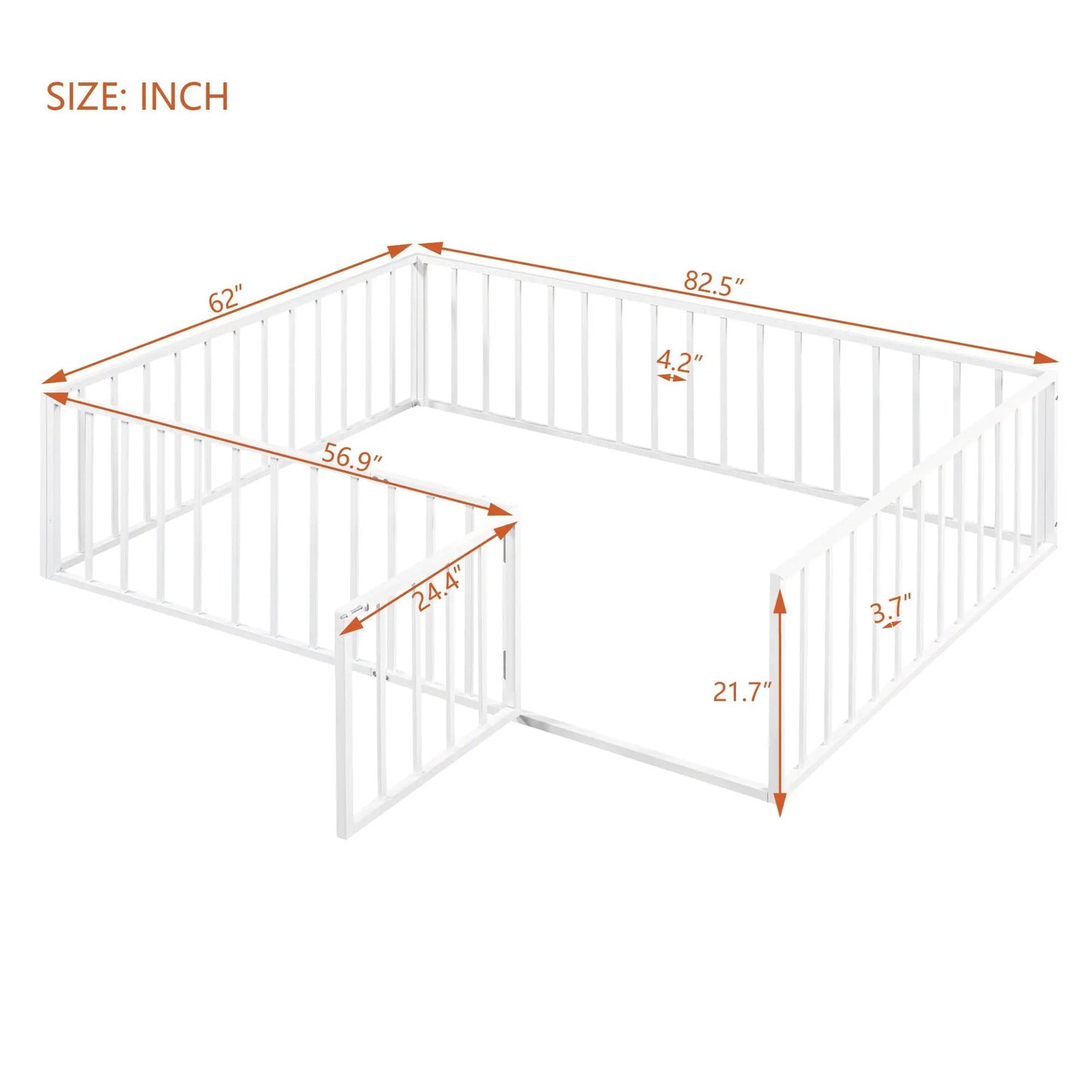 Metal floor bed frame with fence and door, white steel, Unique Piece Furniture on Tampa Home & Garden Store