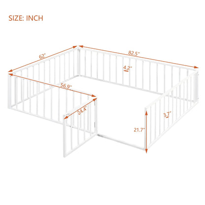 Metal floor bed frame with fence and door, white steel, Unique Piece Furniture on Tampa Home & Garden Store