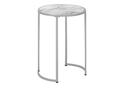 Round Accent Side Table with marble top and gray metal frame, contemporary design on Tampa Home & Garden Store