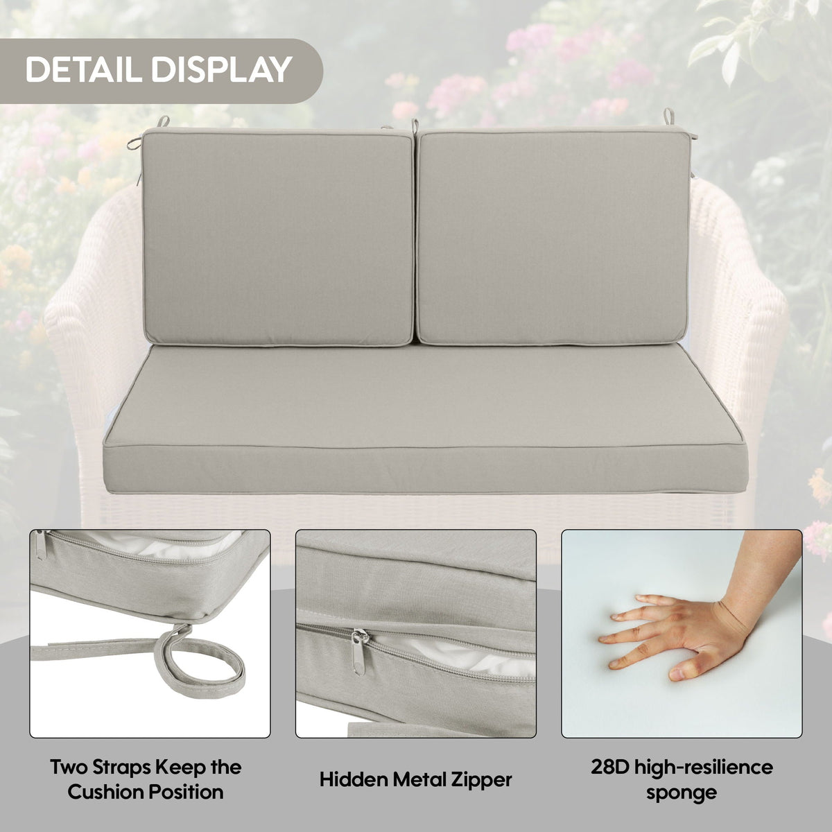 Two deep-seat waterproof patio chair cushions with high-resilience foam gray by HouseOfZazla on Tampa Home & Garden Store