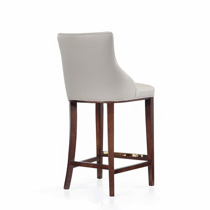 Shubert Barstool, bar height 28–30 in, gray upholstered seat and back, dark wood legs on Tampa Home & Garden Store