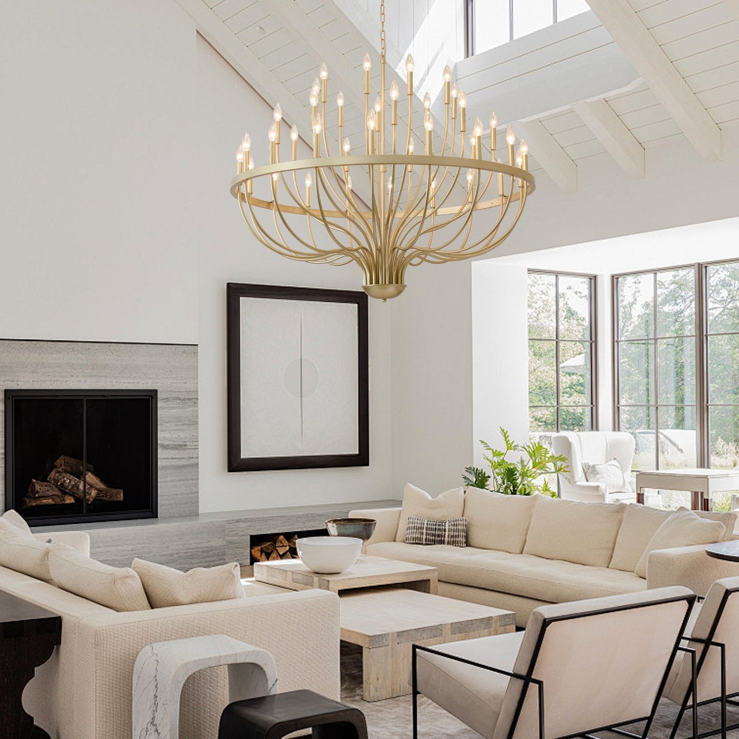 36-Light Gold Industrial Iron Candle Chandelier with candle bulbs by HouseOfZazla on Tampa Home & Garden Store