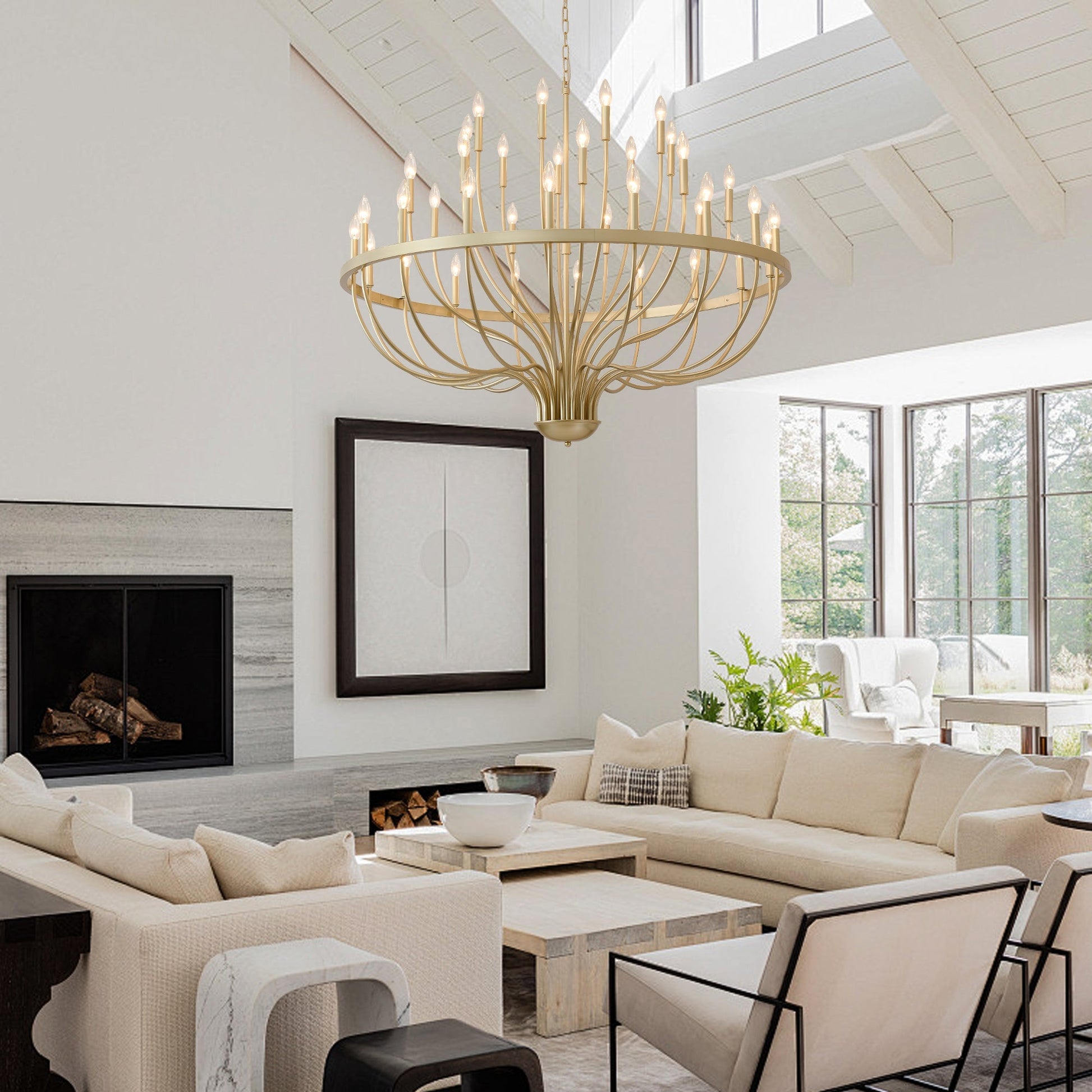 36-Light Gold Industrial Iron Candle Chandelier with candle bulbs by HouseOfZazla on Tampa Home & Garden Store