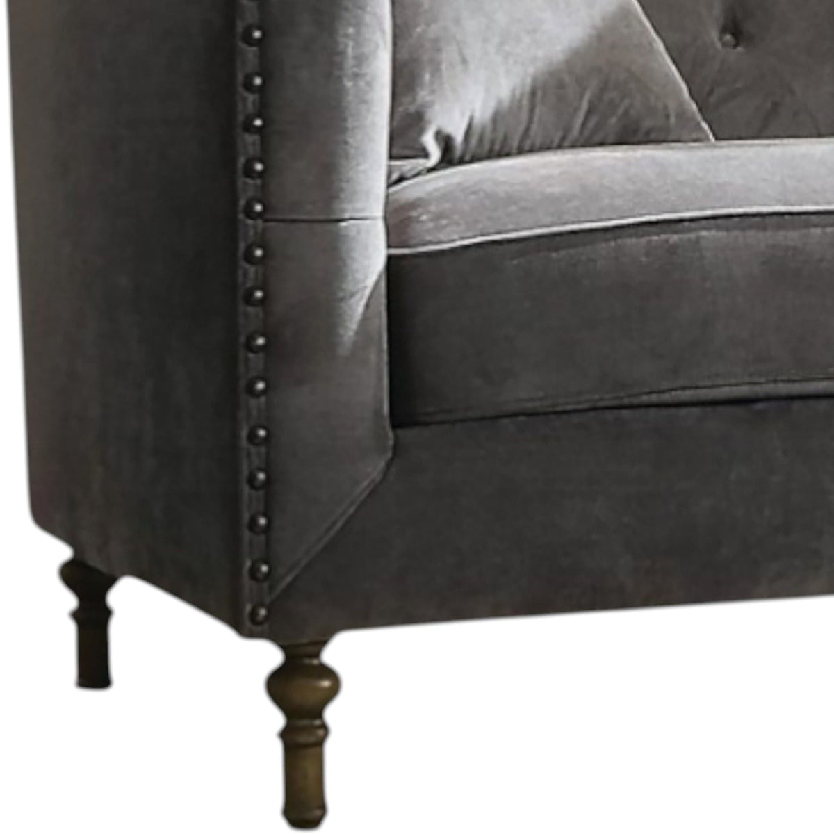Gray Loveseat with button tufting and nailhead trim, 2 pillows, wood legs HouseOfZazla on Tampa Home & Garden Store