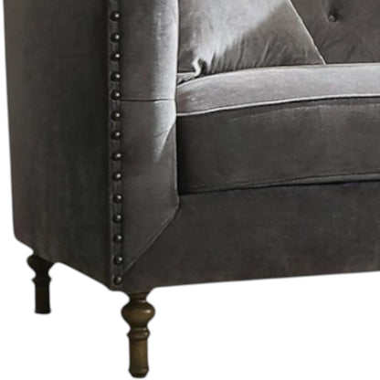 Gray Loveseat with button tufting and nailhead trim, 2 pillows, wood legs HouseOfZazla on Tampa Home & Garden Store