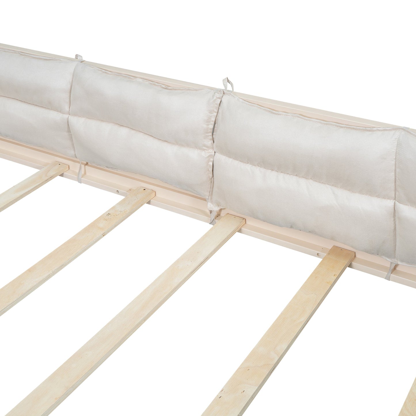 Wood full-size upholstered platform bed with beige padded guardrail by HouseOfZazla on Tampa Home & Garden Store