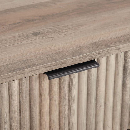 Modern nightstand with gray-washed wood finish and black metal handle on Tampa Home & Garden Store