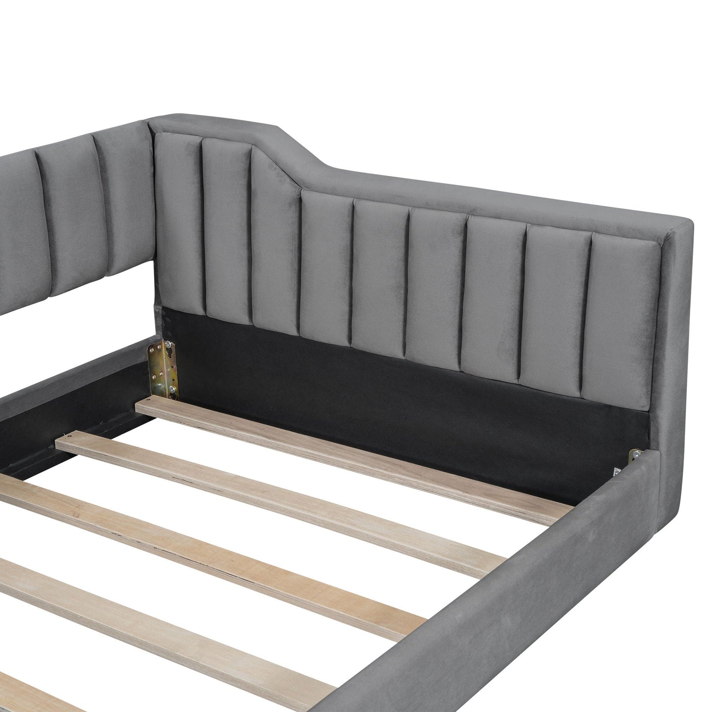Gray upholstered daybed with side storage pocket and tufted back, Unique Piece Furniture on Tampa Home & Garden Store
