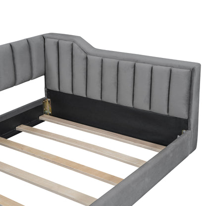 Gray upholstered daybed with side storage pocket and tufted back, Unique Piece Furniture on Tampa Home & Garden Store