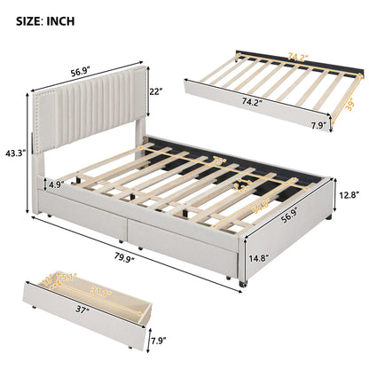Upholstered Platform Bed With Drawers Headboard