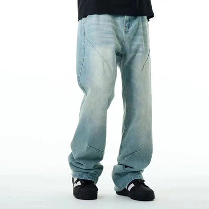 Washed distressed casual jeans with straight loose fit, light blue wash and knee distress on Tampa Home & Garden Store