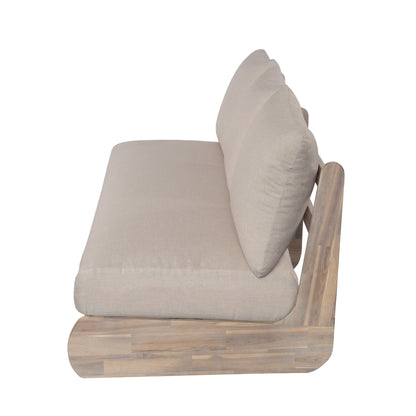 Outdoor Acacia Lazy 5 Seater Chat Set beige cushions on natural wood frame by HouseOfZazla on Tampa Home & Garden Store
