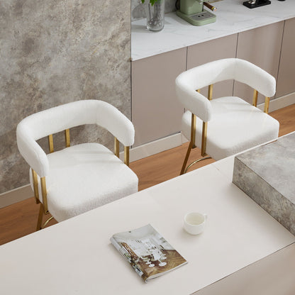 Decorative upholstered side chair set of 2, white boucle with gold legs by HouseOfZazla on Tampa Home & Garden Store