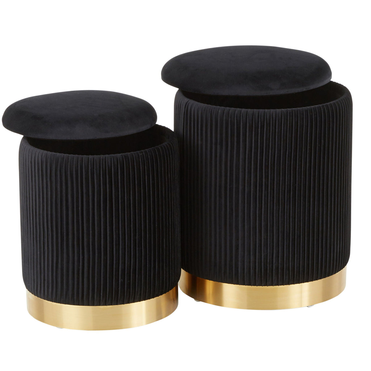 Contemporary nesting pleated black velvet ottomans with gold bases, 3pc HouseOfZazla on Tampa Home & Garden Store