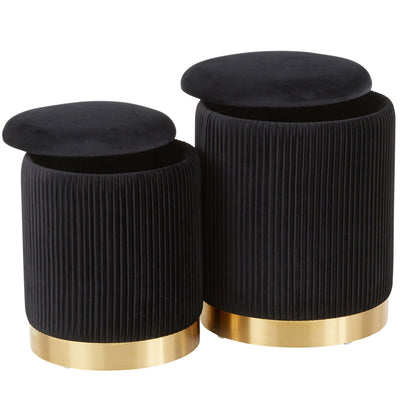 Contemporary nesting pleated black velvet ottomans with gold bases, 3pc HouseOfZazla on Tampa Home & Garden Store