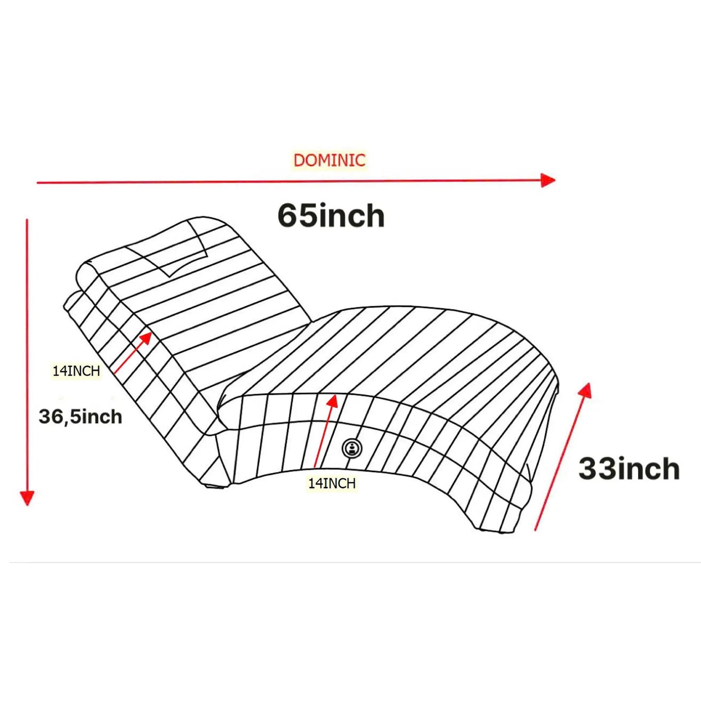 Denise Accent Chaise With USB, striped line-drawing 65in long 33in wide Dominic on Tampa Home & Garden Store