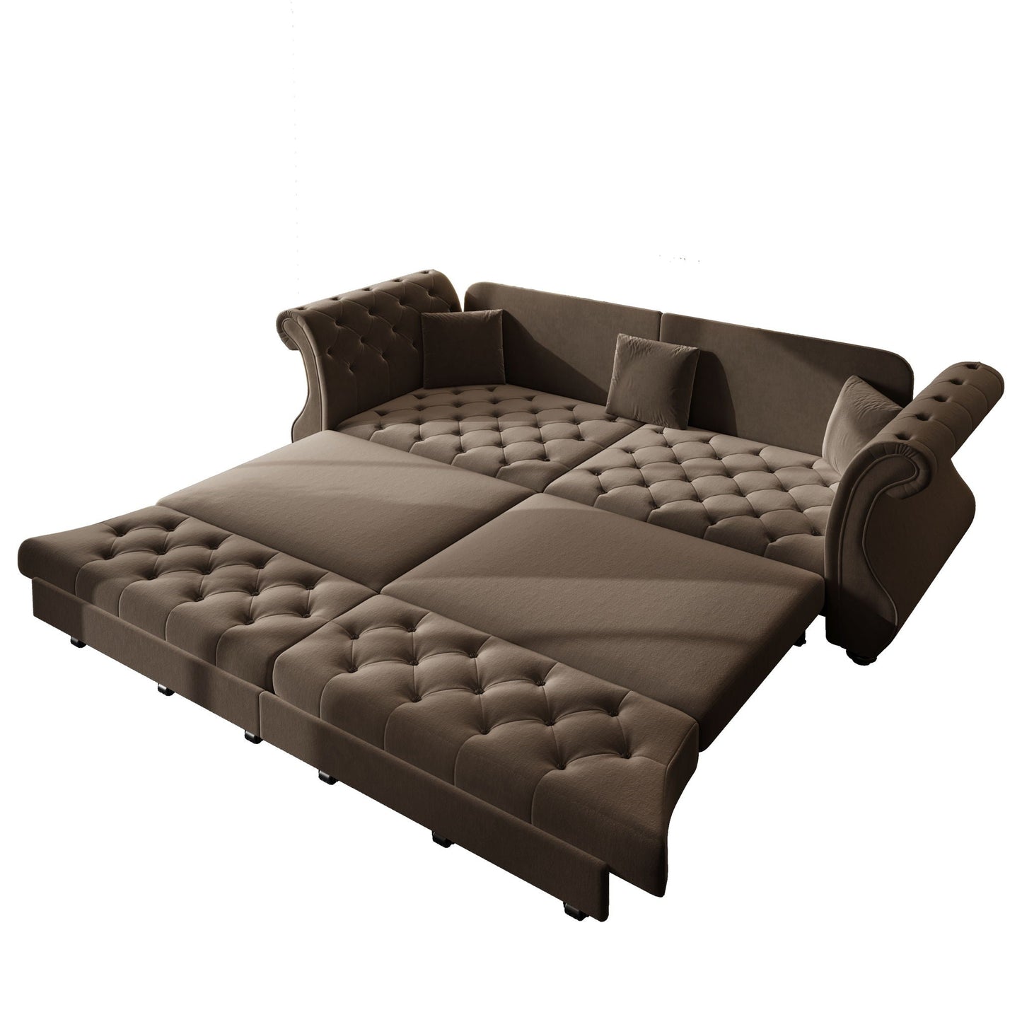 HouseOfZazla oversized Chesterfield pull-out sofa bed with roll-arm, brown tufted upholstery on Tampa Home & Garden Store