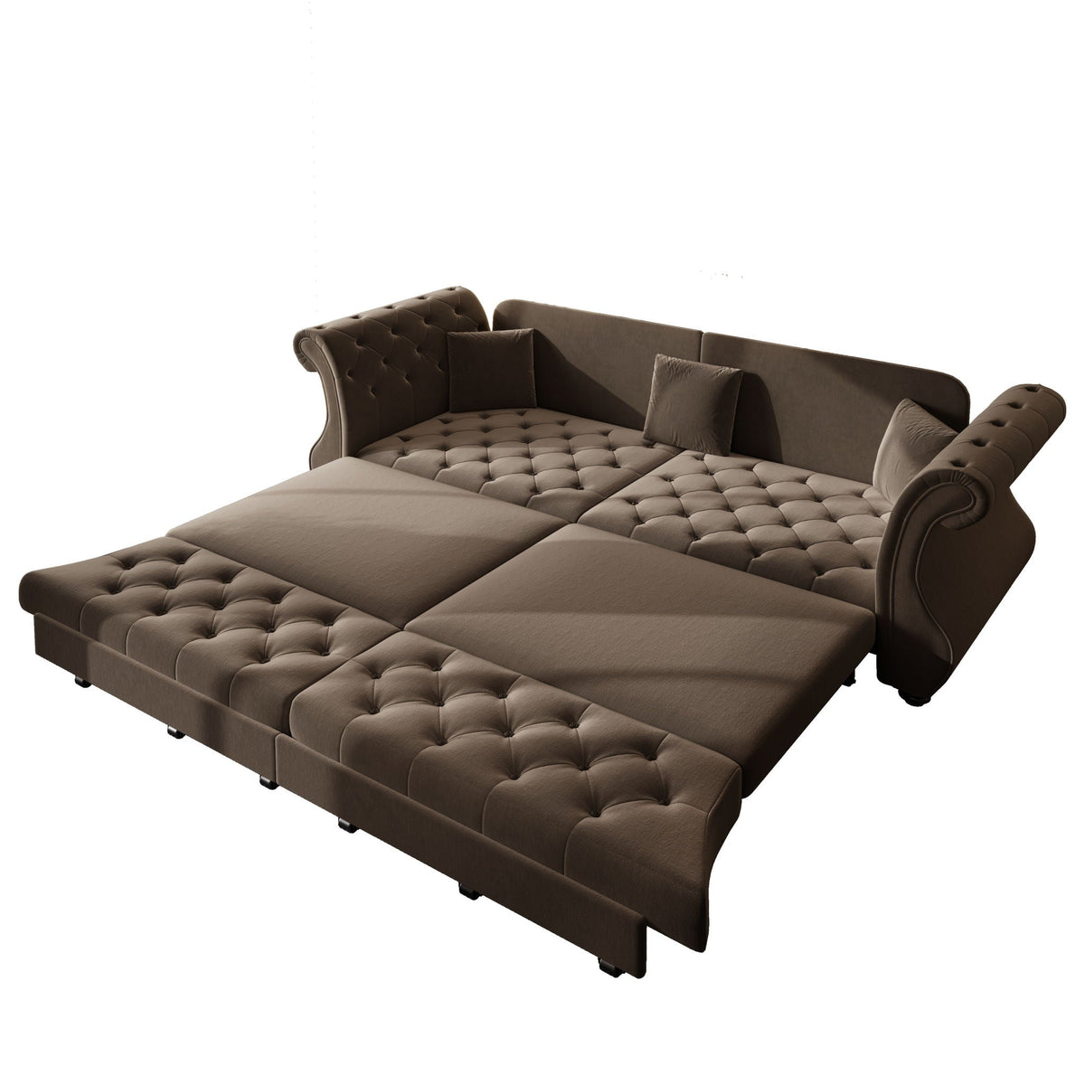 HouseOfZazla oversized Chesterfield pull-out sofa bed with roll-arm, brown tufted upholstery on Tampa Home & Garden Store