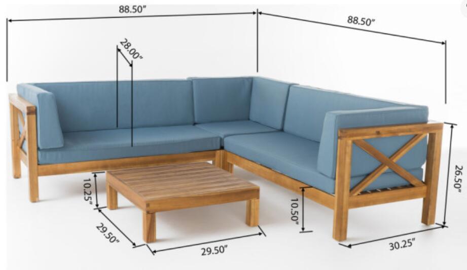 Brava X-Back 4-Piece Sofa Set blue cushions, natural wood frame outdoor HouseOfZazla on Tampa Home & Garden Store