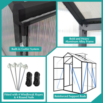 Windproof greenhouse black raised base with polycarbonate panels by HouseOfZazla; gutters & rods on Tampa Home & Garden Store