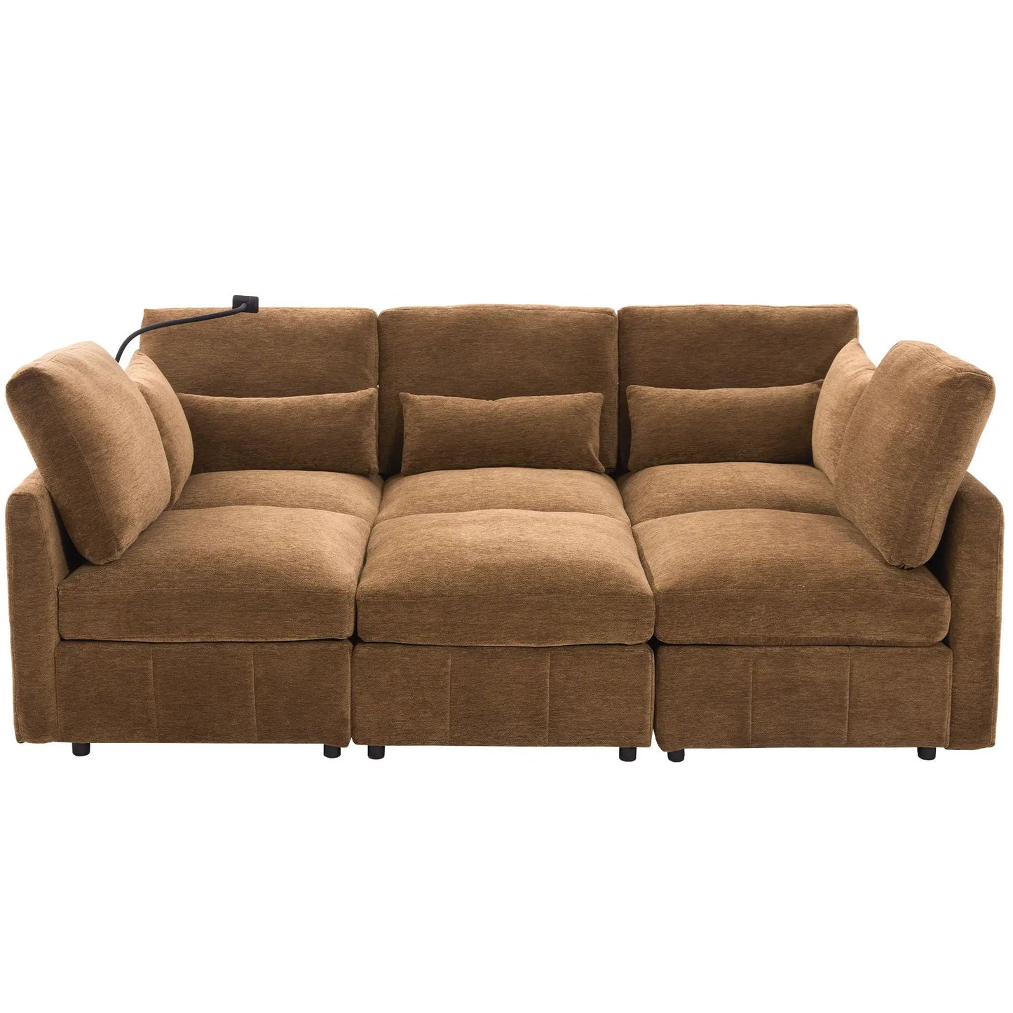 Modern modular sofa bed in brown fabric with plush cushions and low legs on Tampa Home & Garden Store