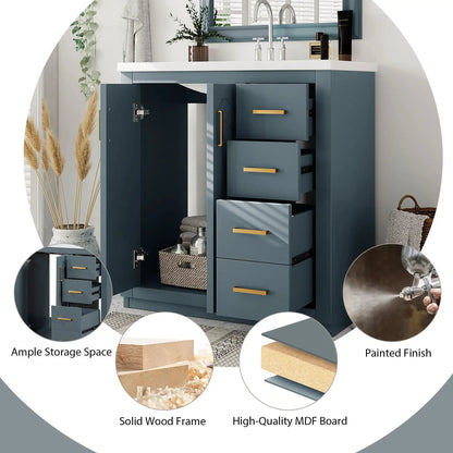 Bathroom vanity with sink blue-gray, 3 drawers, soft-close doors by Unique Piece Furniture on Tampa Home & Garden Store